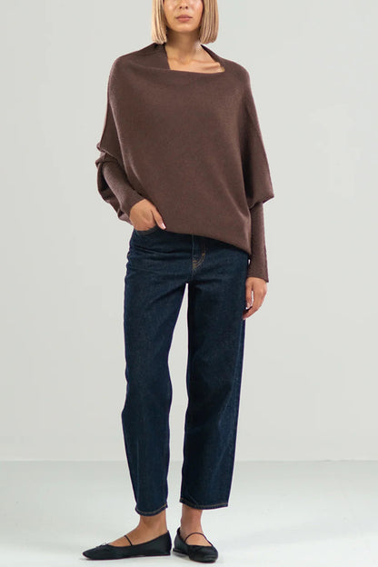 Color Round Neck Long Sleeve Loose Knitted Sweater