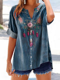 Women's Vintage Tattoo Pattern Art Print Cotton Linen Casual Shirt