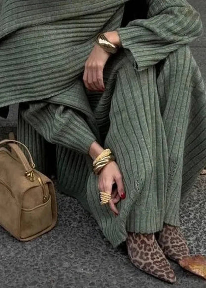 V-neck Sweater and Wide-leg Trousers Set