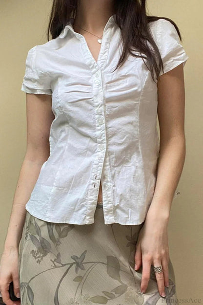 Fitted Button-down Ruched Blouse