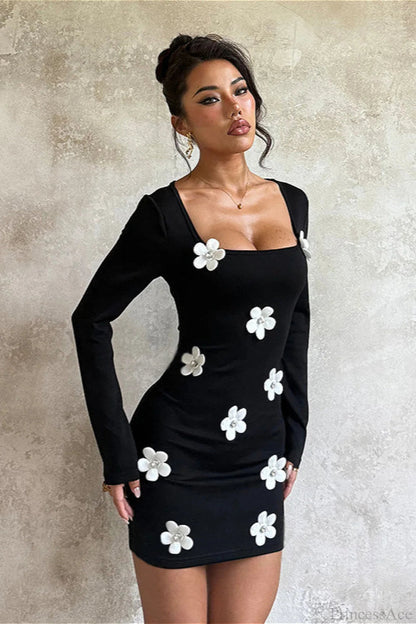 Waist Slim Long Sleeve Bodycon Mini Dress