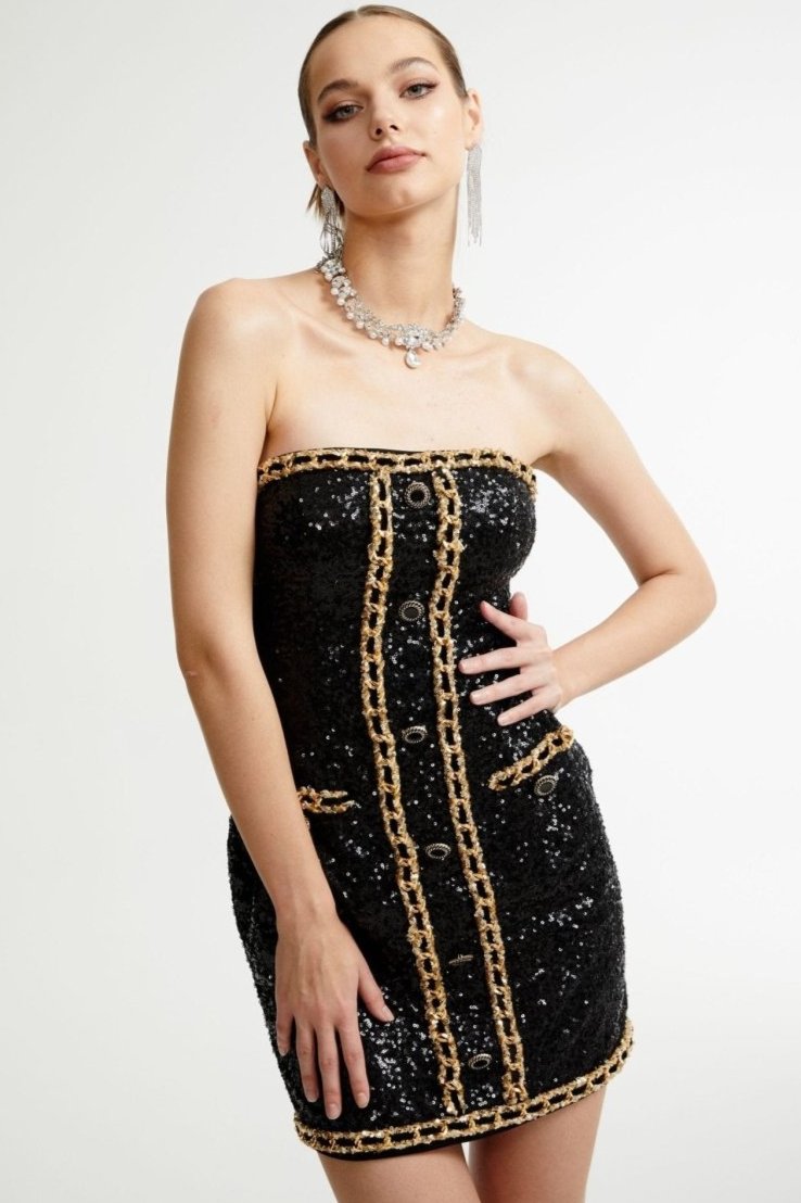 Freda Embroidered Sequins Strapless Mini Dress