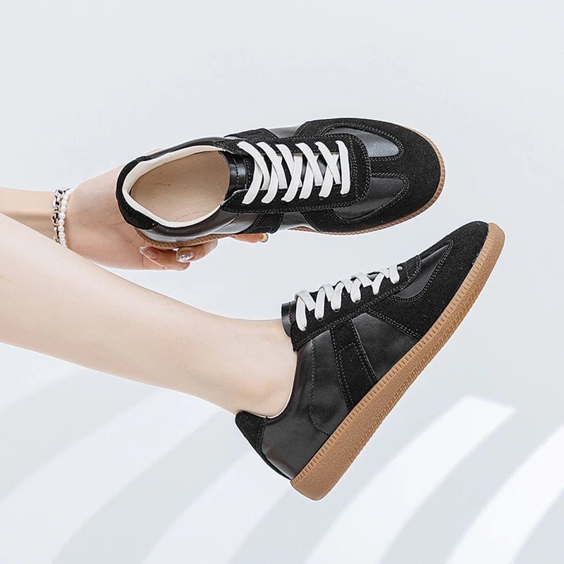 Genuine Leather Silver Sneakers - Lace-up Athletic Flats