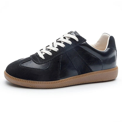 Genuine Leather Silver Sneakers - Lace-up Athletic Flats