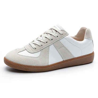 Genuine Leather Silver Sneakers - Lace-up Athletic Flats