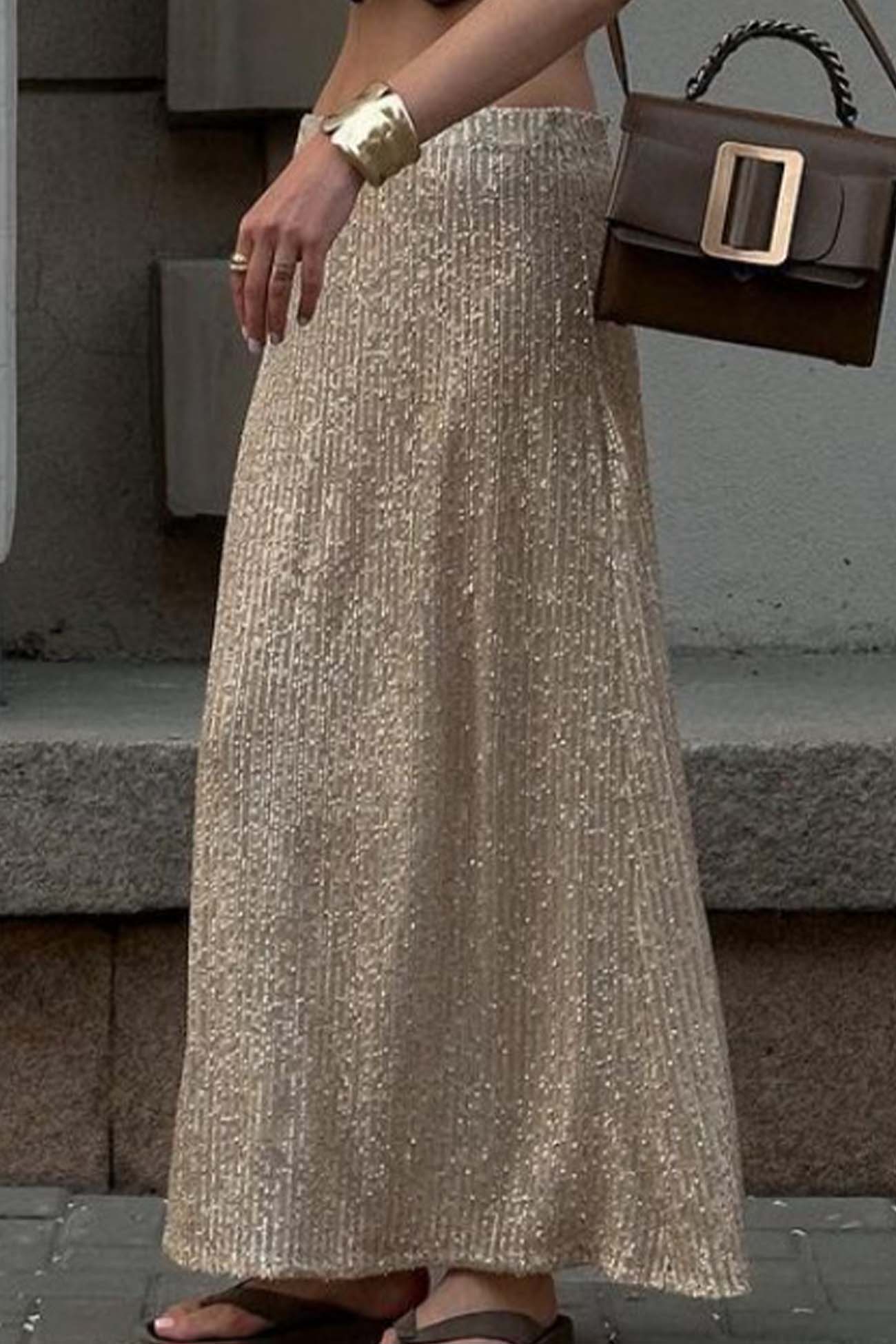Color Sequin Maxi Skirt