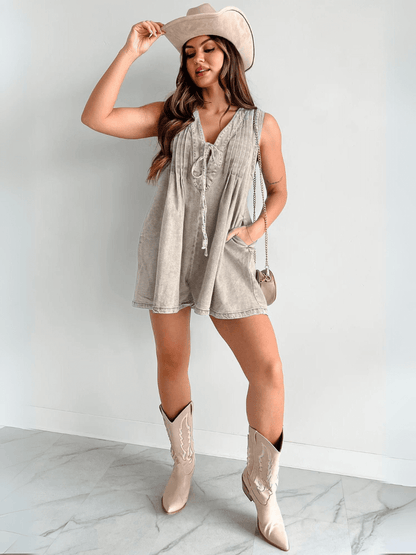 Texas Babydoll Denim Romper - Gray