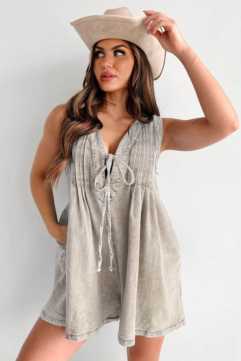 Texas Babydoll Denim Romper - Gray
