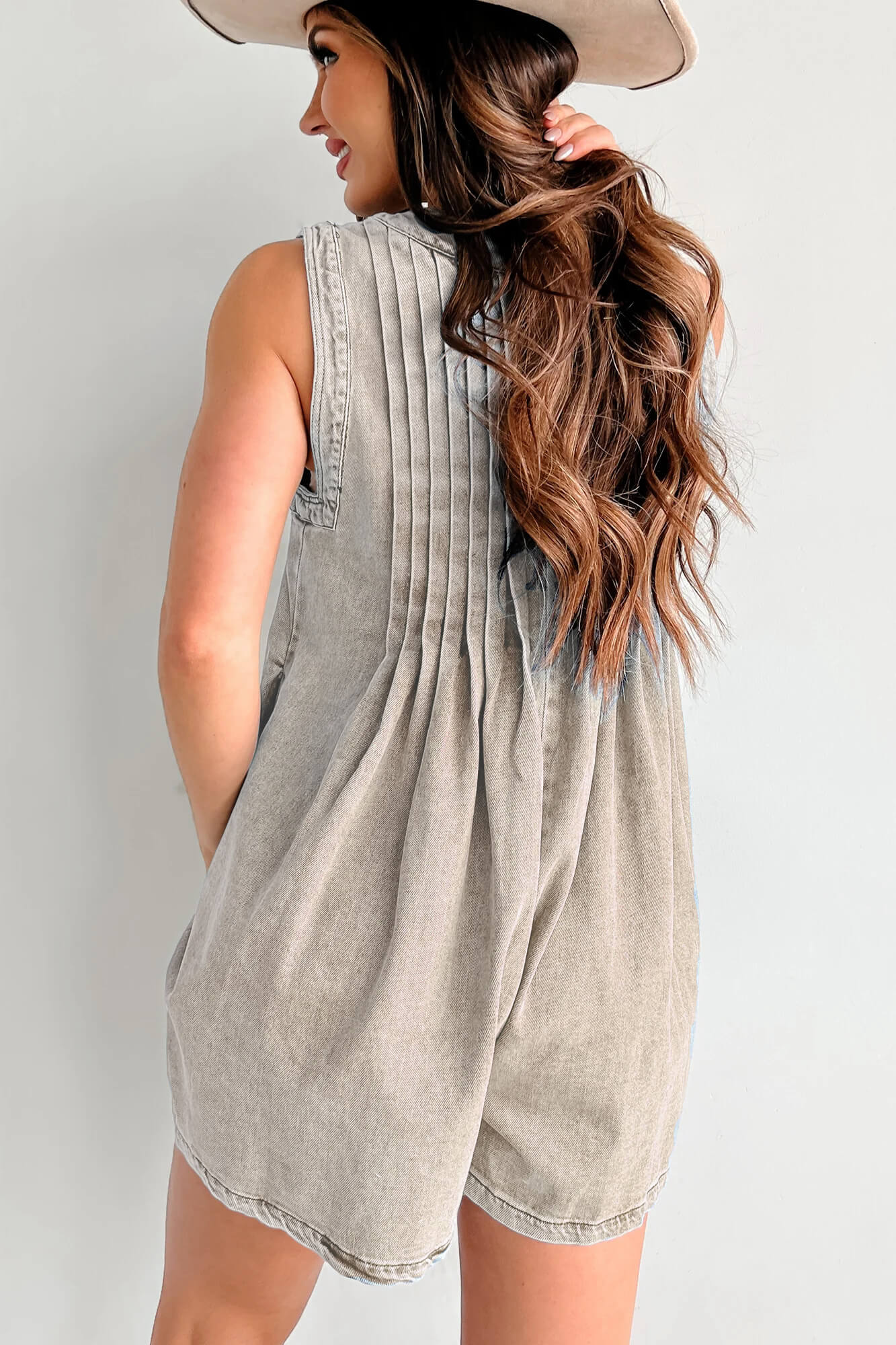 Texas Babydoll Denim Romper - Gray