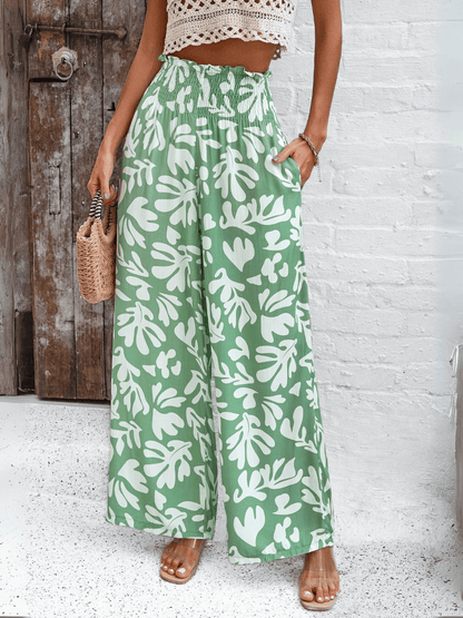 Stay With Me Printed Wide Leg Pants - Green