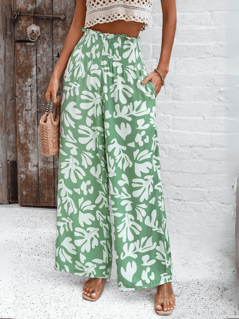 Stay With Me Printed Wide Leg Pants - Green