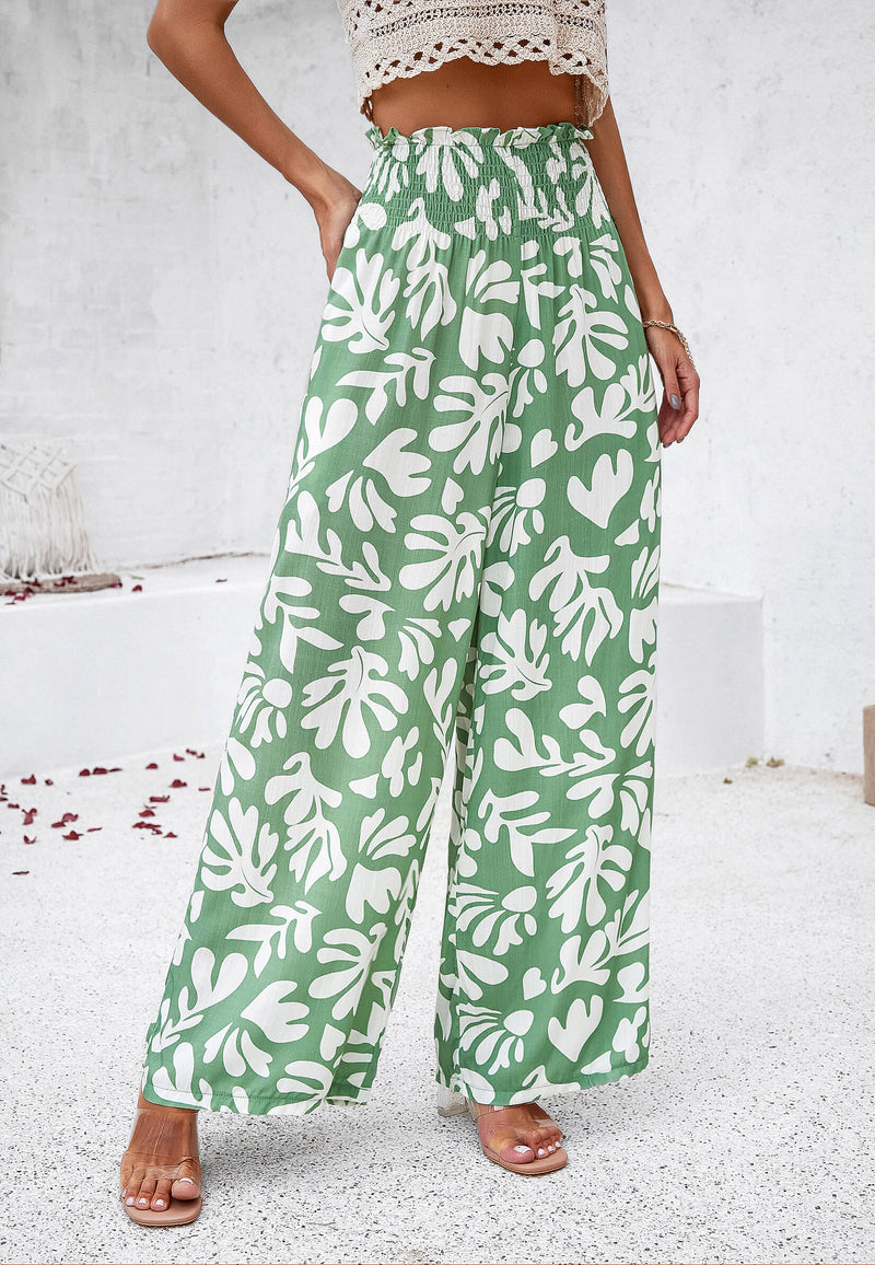 Stay With Me Printed Wide Leg Pants - Green