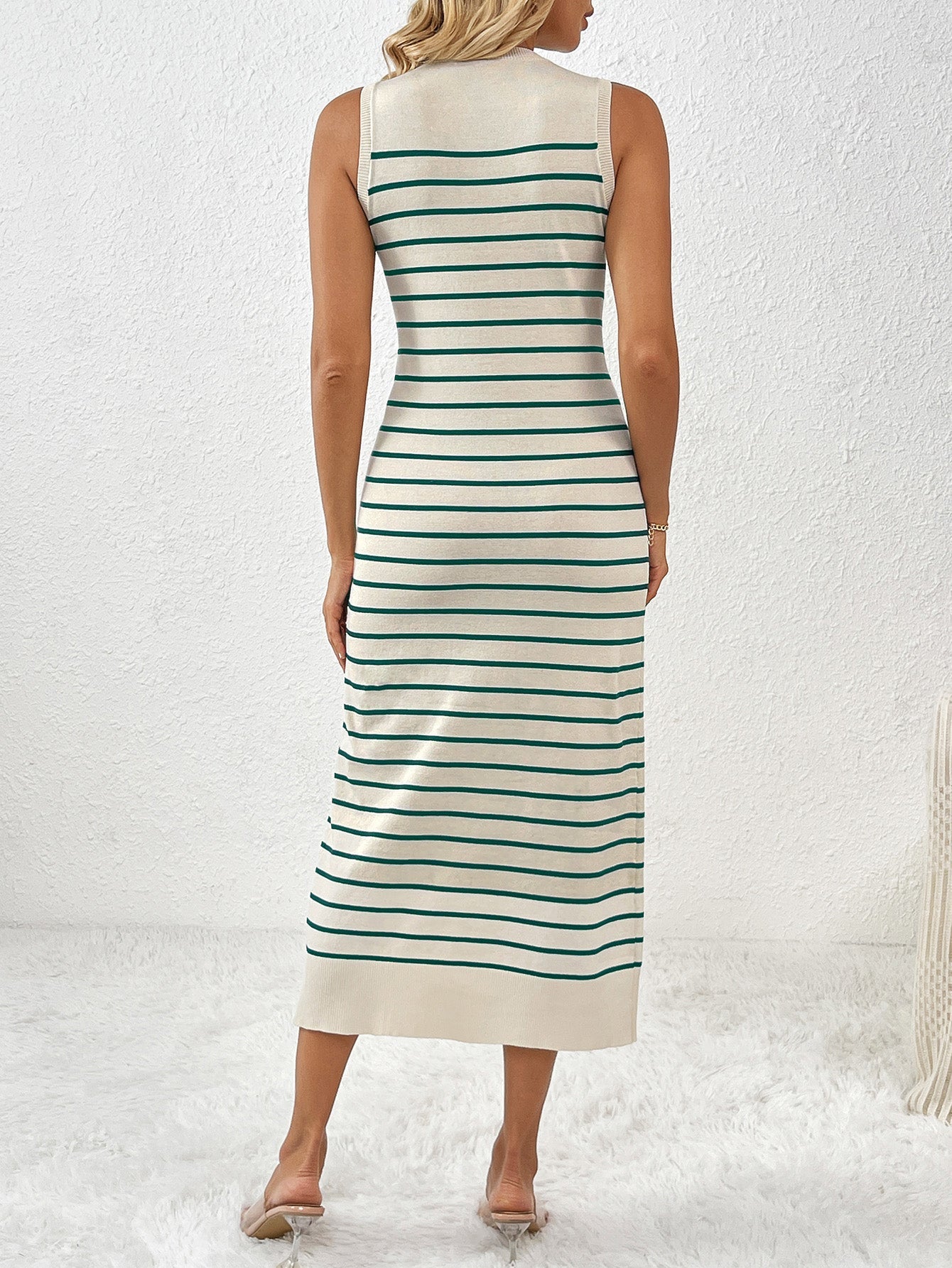 Dancing on Air Striped Knit Midi Dress - Green