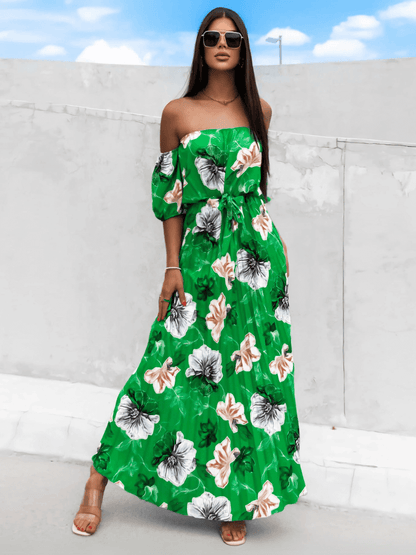 Rosalie Off the Shoulder Plisse Maxi Dress - Green