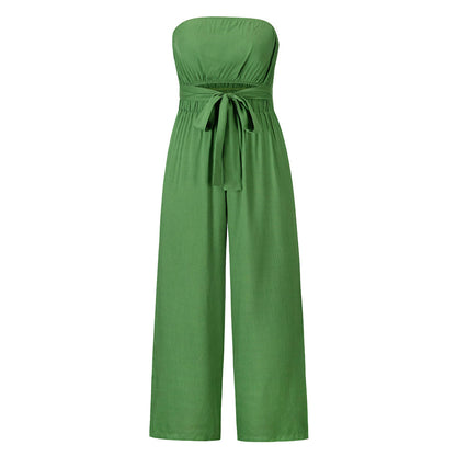 Tammy Strapless Waist Tie Front Jumpsuit - Green