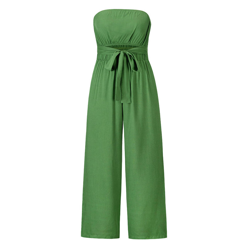 Tammy Strapless Waist Tie Front Jumpsuit - Green