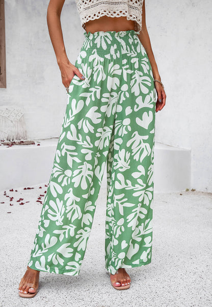 Stay With Me Printed Wide Leg Pants - Green