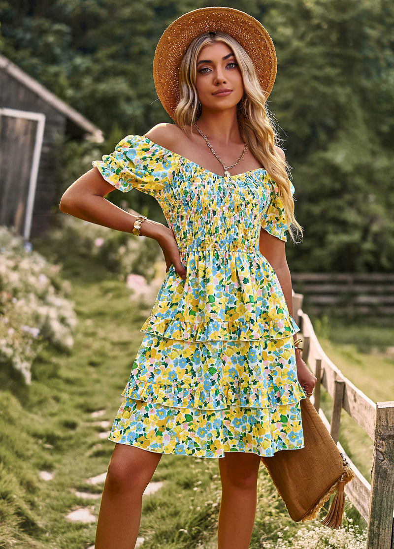 Moment in Daisy Smocked Mini Dress - Green