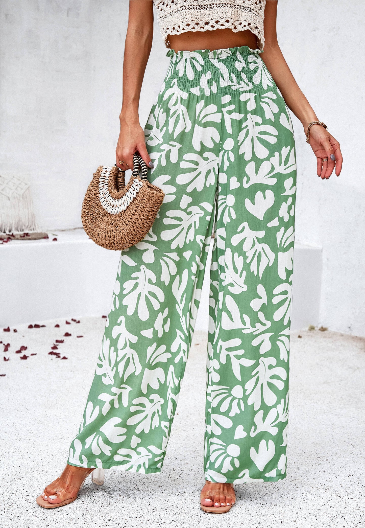 Stay With Me Printed Wide Leg Pants - Green