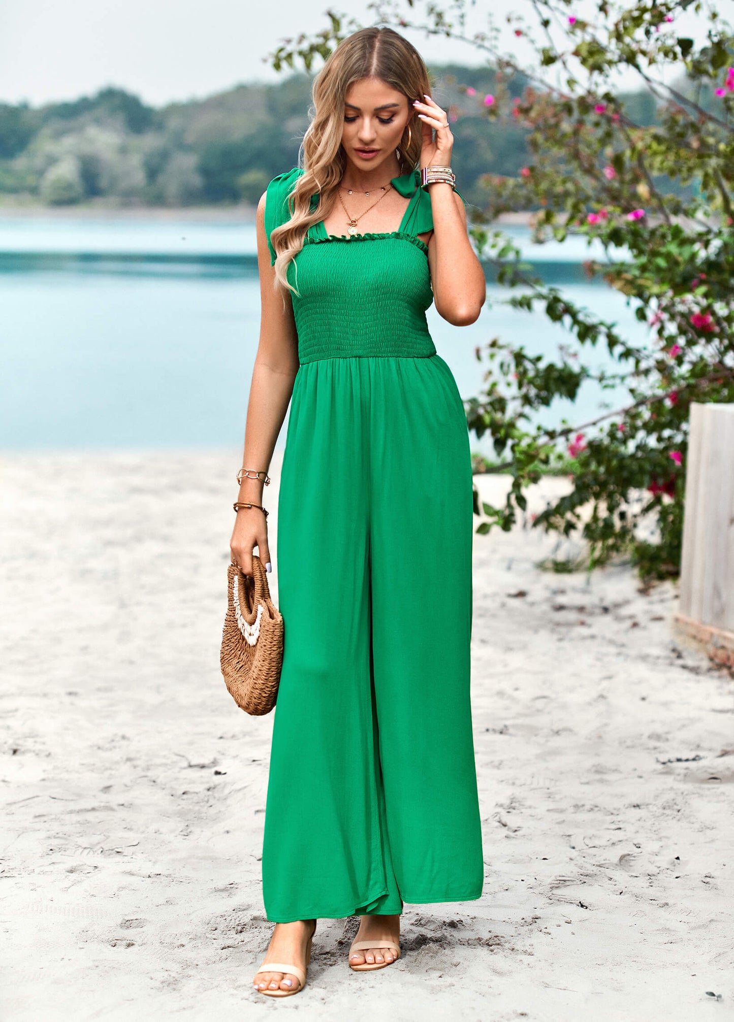 Janice Rayon Pocketed Jumpsuit - Green