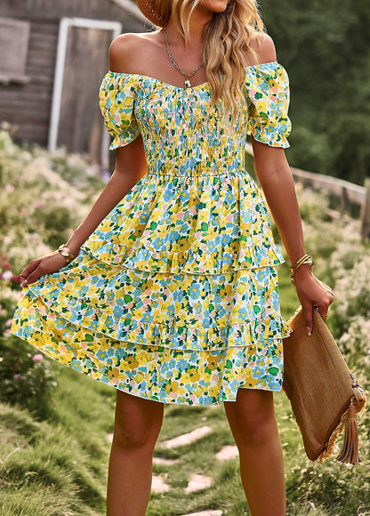 Moment in Daisy Smocked Mini Dress - Green