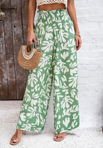 Stay With Me Printed Wide Leg Pants - Green