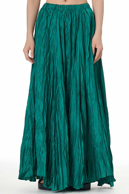 Color Pleated Midi Skirt