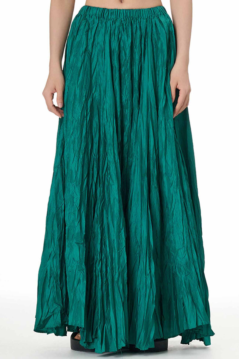 Color Pleated Midi Skirt