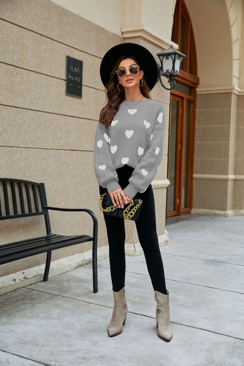 Heart Letter Oversized Pullover Knit Sweater