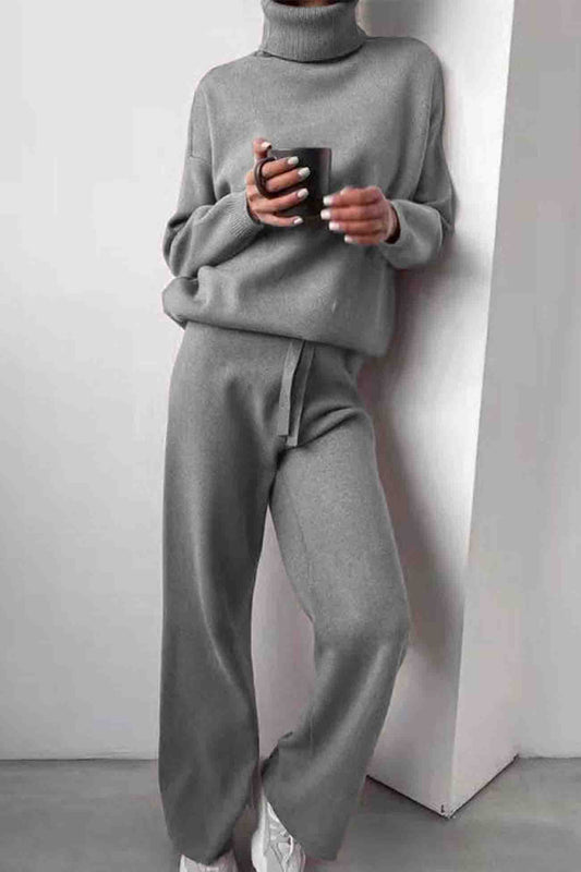 Turtleneck Long Sleeve Long Pant Knitted Set