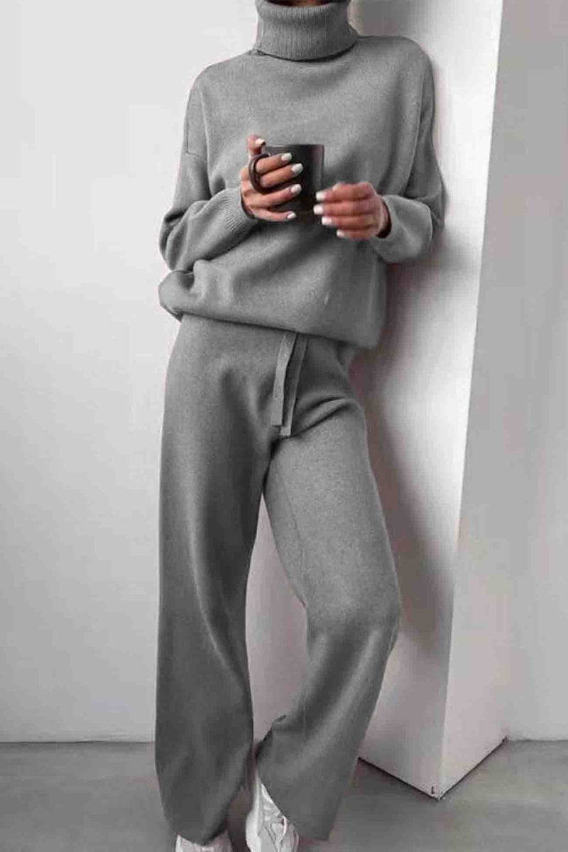 Turtleneck Long Sleeve Long Pant Knitted Set