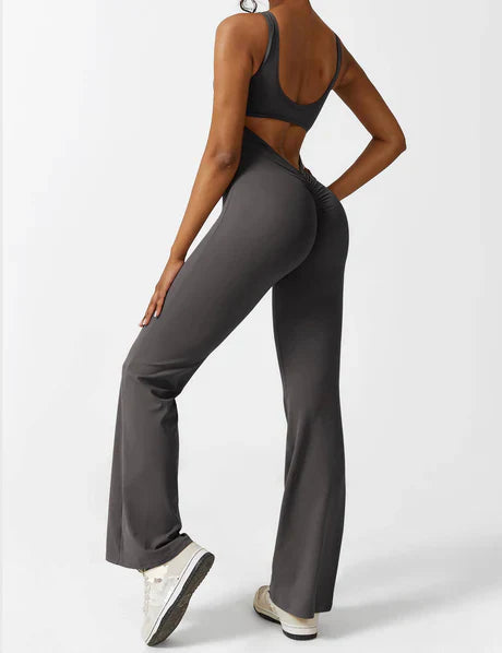 V-back Flared Jumpsuit Grey