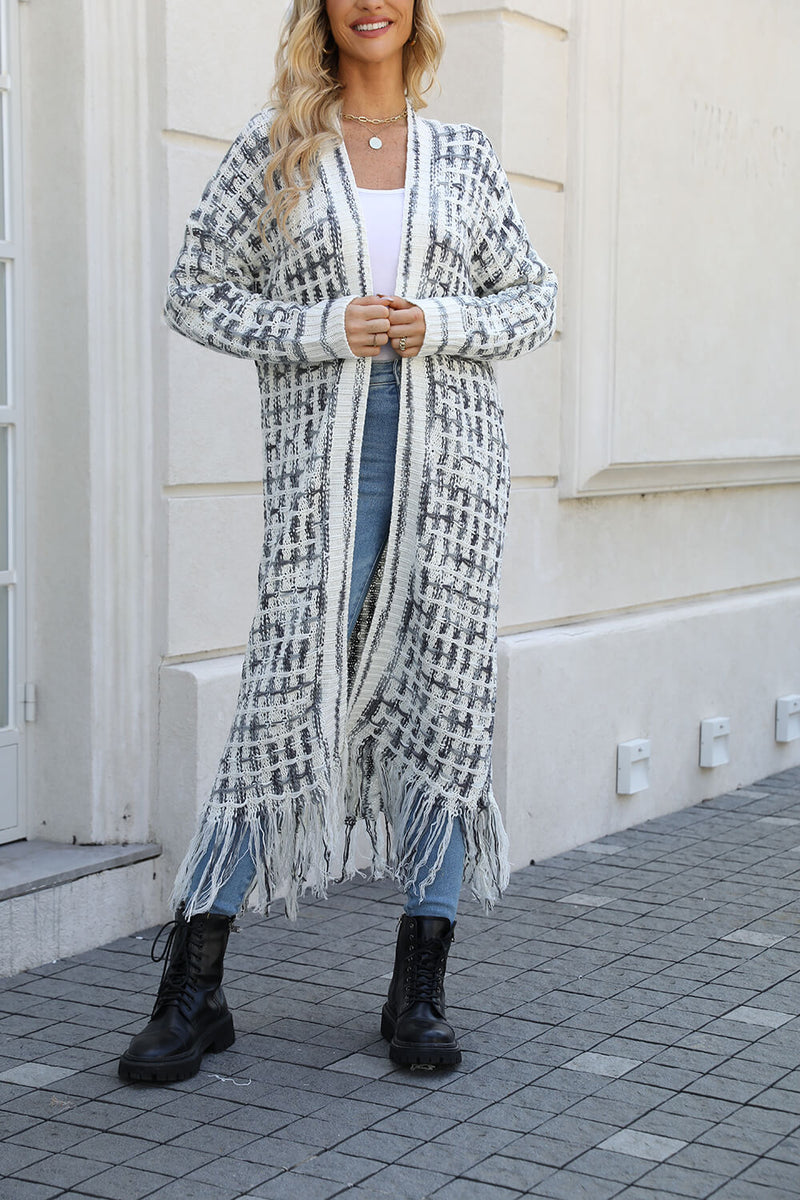 Lana Fringe Hem Knit Duster Cardigan - Grey
