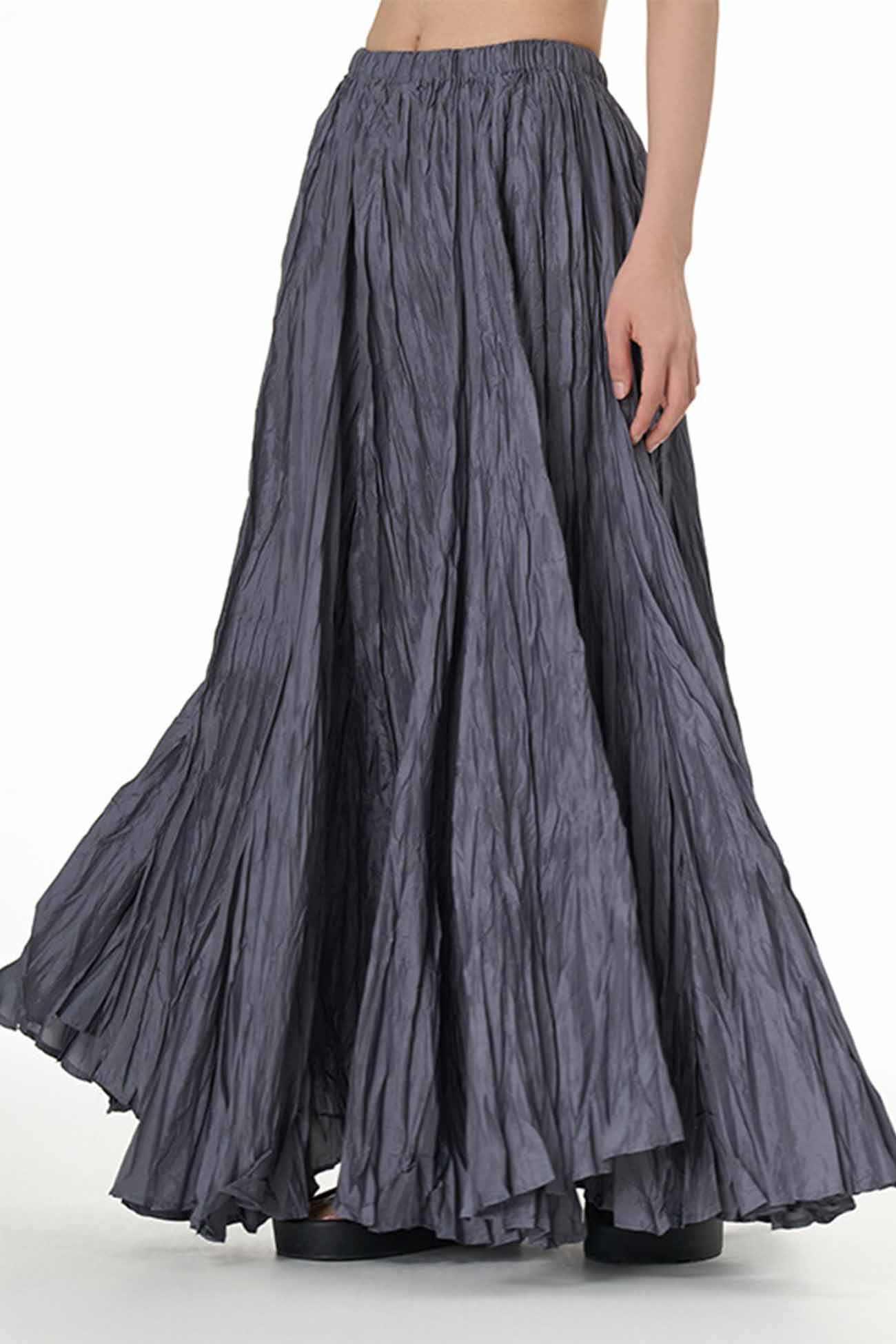 Color Pleated Midi Skirt