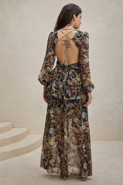 Griselda Printed Cut-out Chiffon Maxi Dress