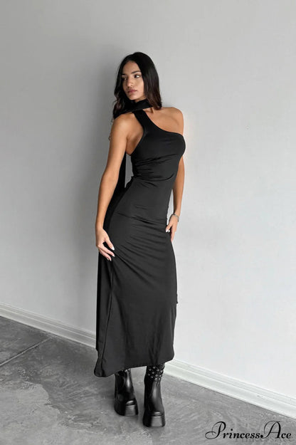 Halter Ruched Bodycon Maxi Dress
