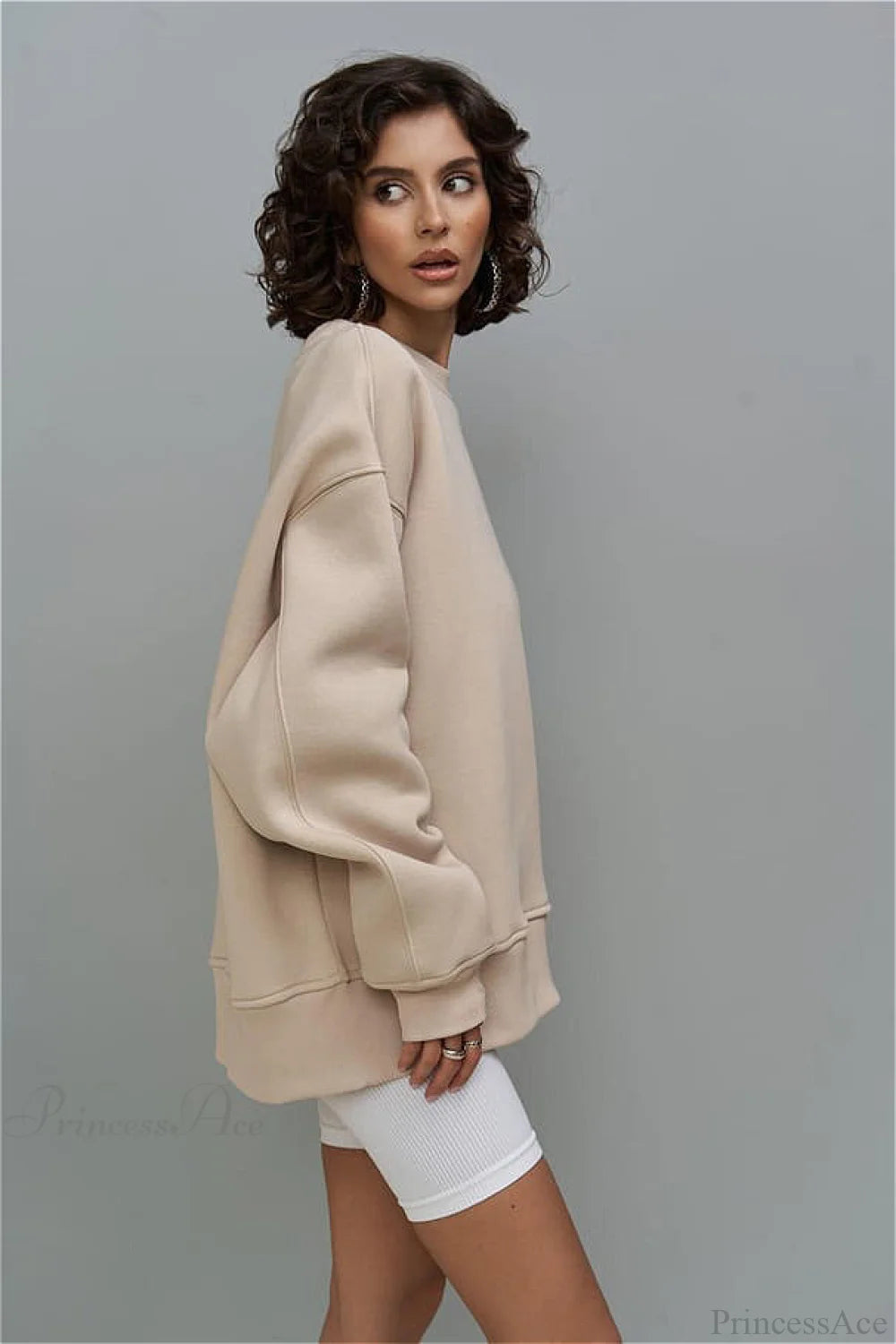 Heavy Rib Tag Print Slouchy Oversized Crewneck Sweatshirt