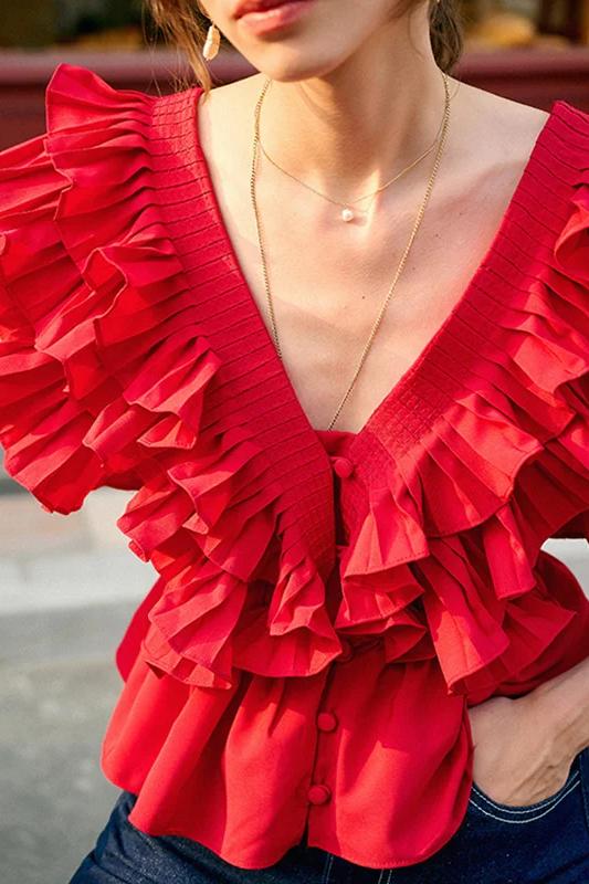 Helen Ruffle V-neckline Blouse