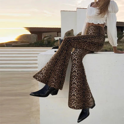 High Waist Leopard Print Flare Leggings Autumn Winter Bodycon Trousers Club Pants