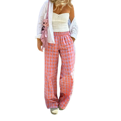 Plaid Loose Wide Leg Palazzo Pant