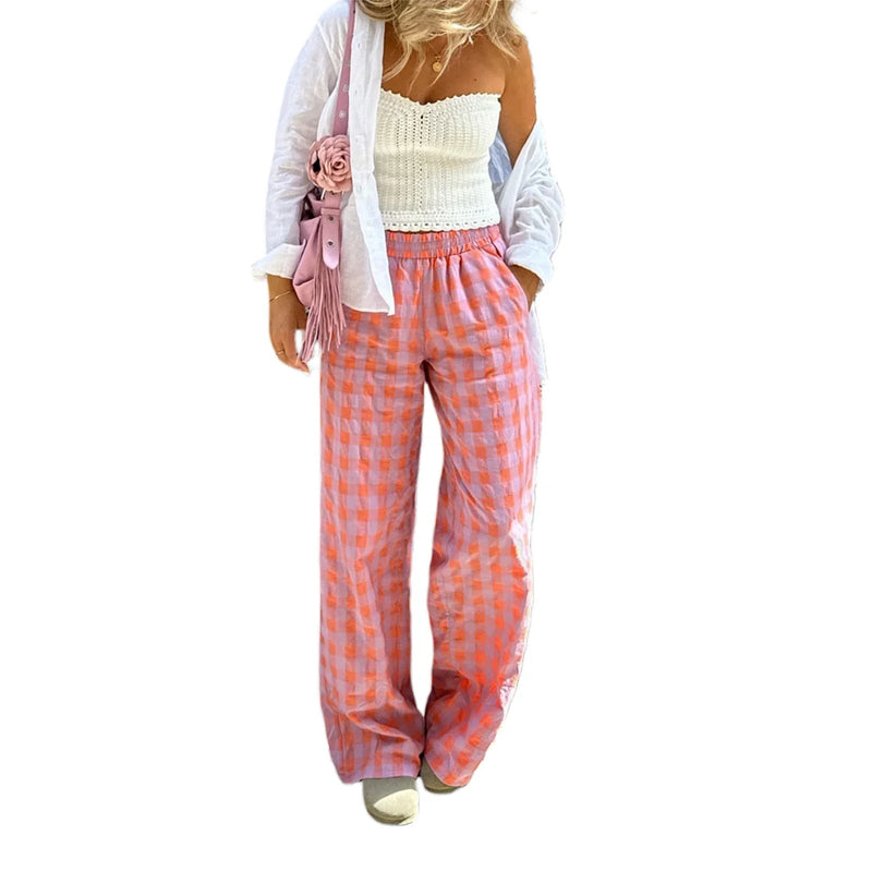 Plaid Loose Wide Leg Palazzo Pant