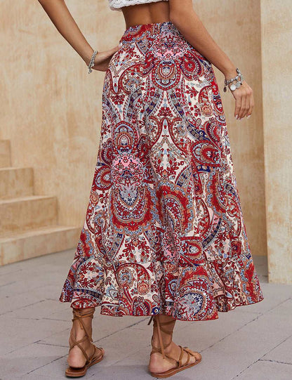 Paisley High Low Midi Skirt