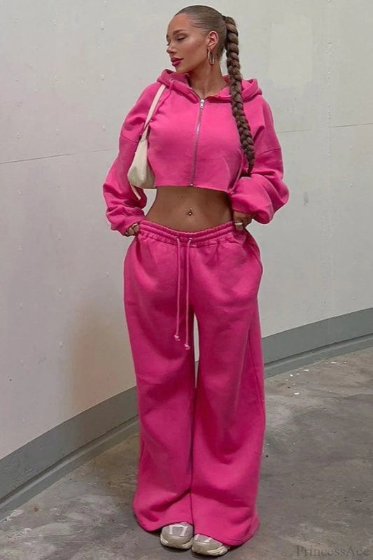 Hooded Zipper Cropped Slim Fit Two Piece Set