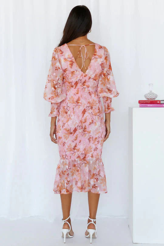 Nevara | Midi Dress With Flower Print