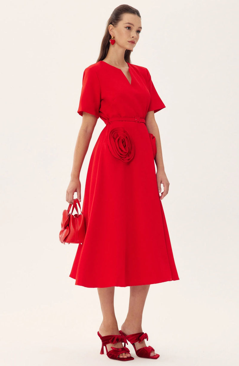Grace Appliqué Short Sleeve Midi Dress