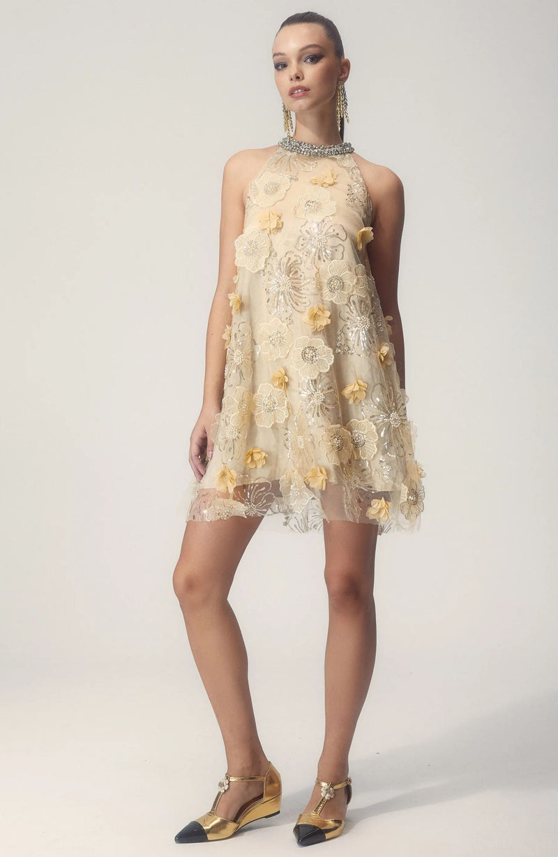 Ella Halter Embroidered Sequins Mini Dress