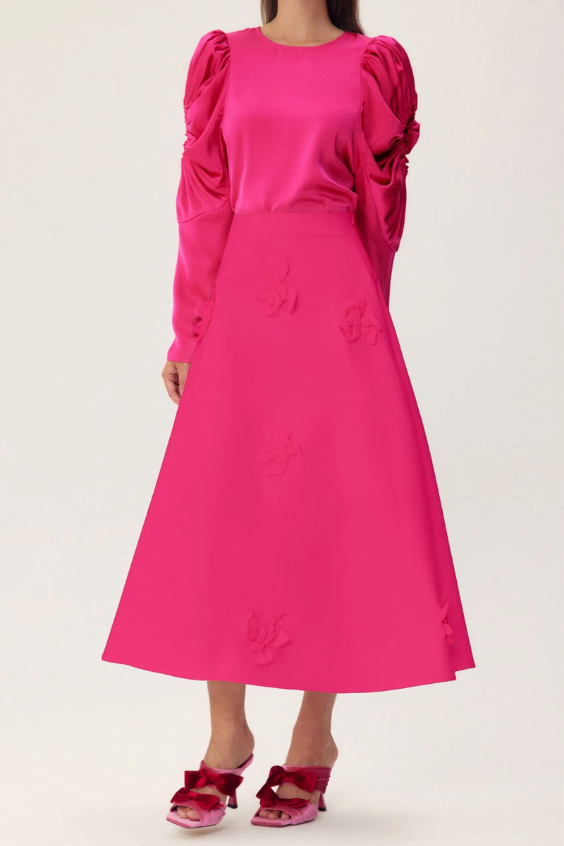 Una Sclupted Flower A-line Midi Skirt