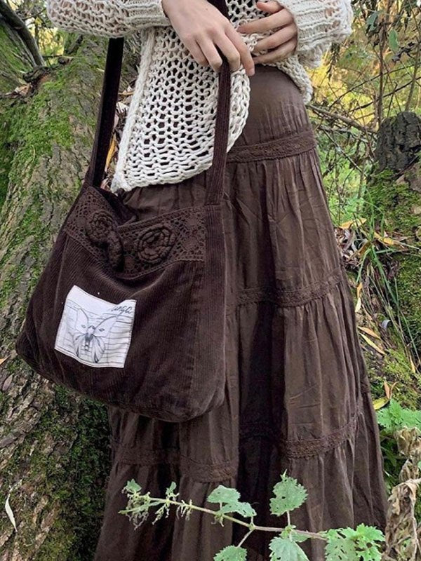 Brown Tiered Midi Skirt