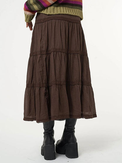 Brown Tiered Midi Skirt