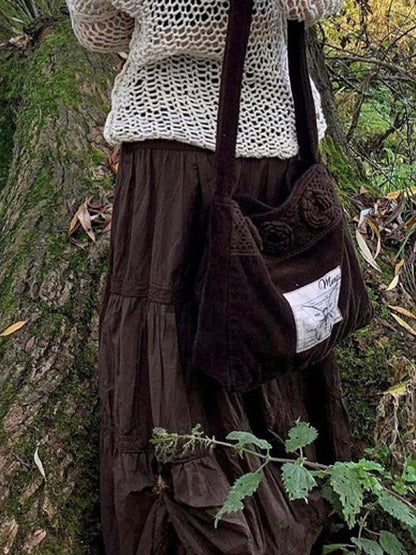Brown Tiered Midi Skirt